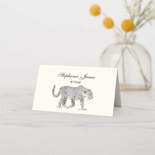 Leopard Cheetah Place Card Escort Ivory Placeringskort (Framsida)