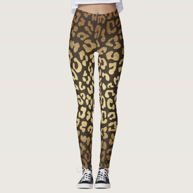 Leopard Cheetah Print Animal Skinss Guld Ombre Leggings (Framsida)