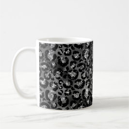 Leopard Cheetah Print Black Silver Grått Kaffemugg
