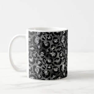 Leopard Cheetah Print Black Silver Grått Kaffemugg