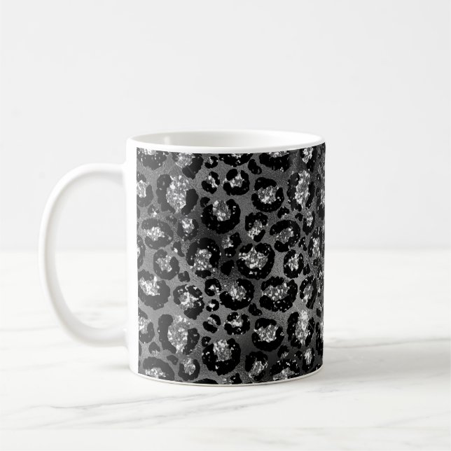 Leopard Cheetah Print Black Silver Grått Kaffemugg (Vänster)