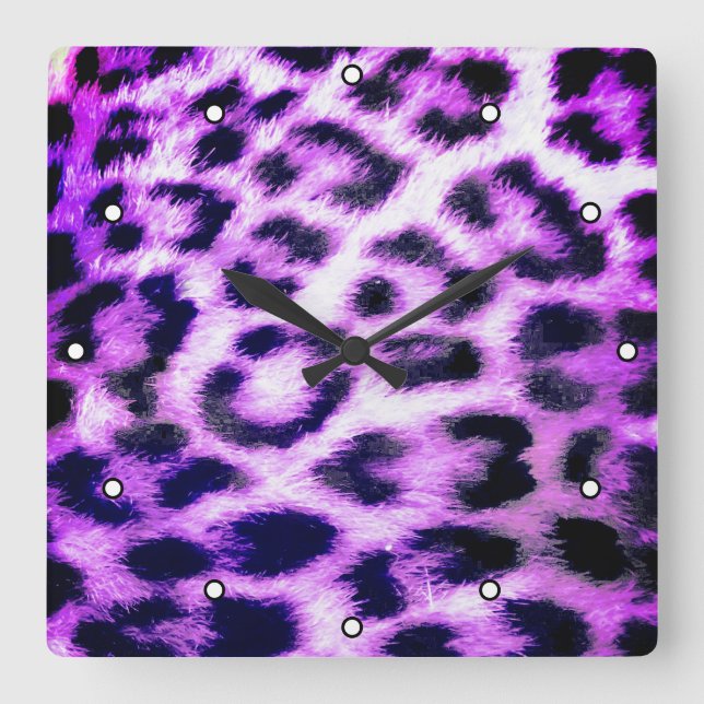 Leopard Cheetah Print Faux Päls rosa with Dots Fyrkantig Klocka (Framsida)