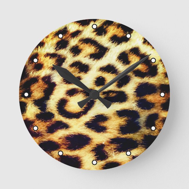 Leopard Cheetah Skriv ut Faux Päls med punkter Rund Klocka (Framsida)