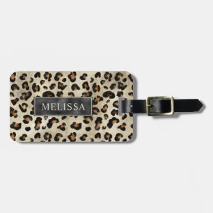 Leopard Cheetah Tryck Med Svart Falsk Folie Och Na Bagagebricka