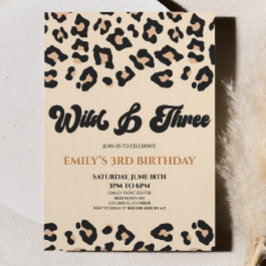 Leopard Cheetah Vild och 3:e födelsedagen Party Inbjudningar