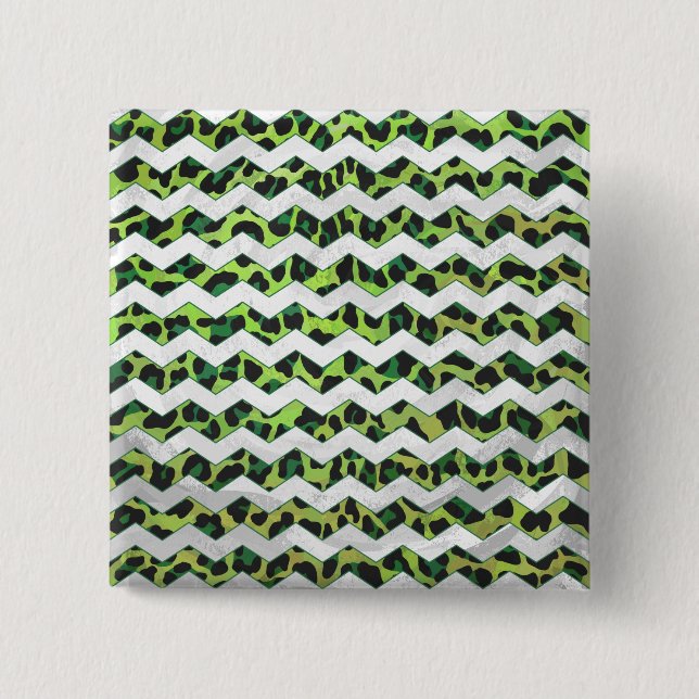 Leopard Chevron Black and Grönt Print Knapp (Framsida)