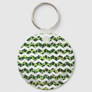 Leopard Chevron Black and Grönt Print Nyckelring