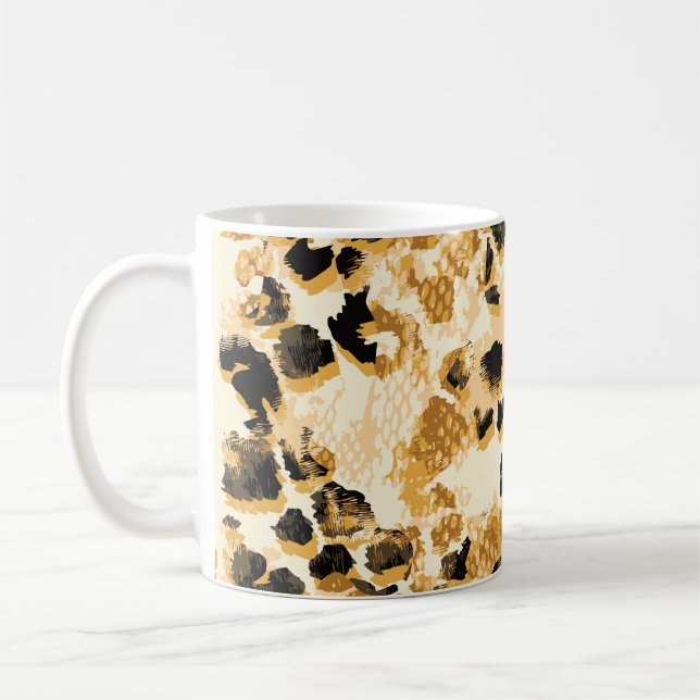 Leopard Chic: Vintage Mönster Elegance. Kaffemugg (Vänster)