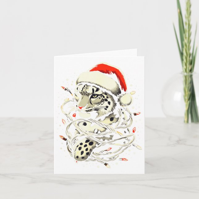 Leopard Christmas Santa Hat Christmas Lights Women Kort (Framsida)