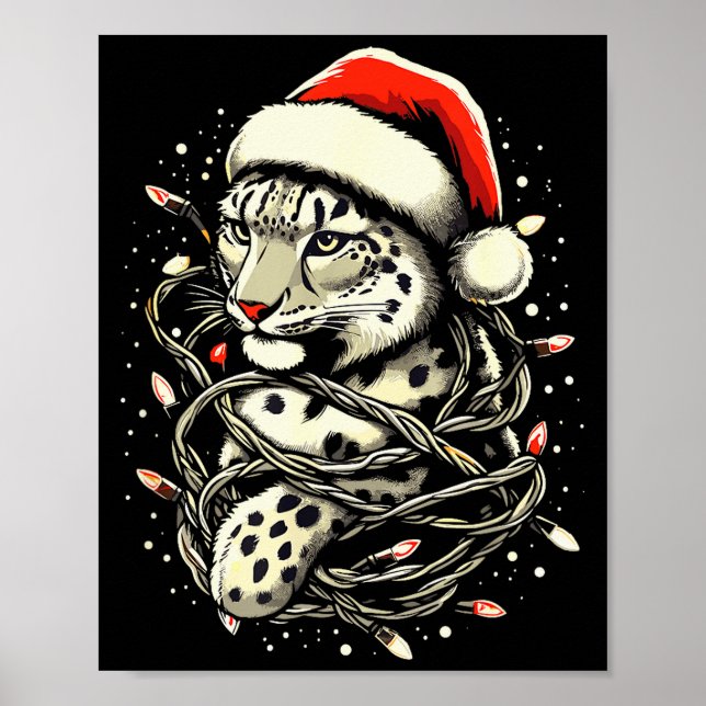 Leopard Christmas Santa Hat Christmas Lights Women Poster (Framsidan)