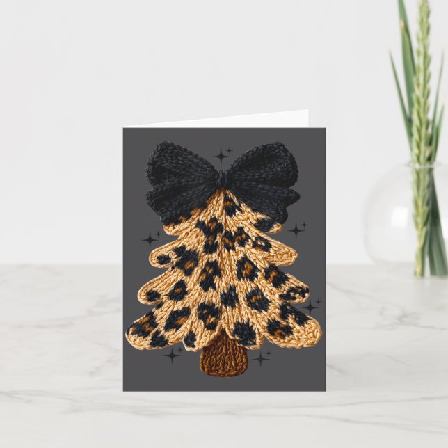 Leopard Christmas Tree,christmas Coquette Bow Yarn Kort (Framsida)