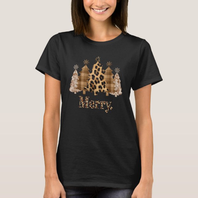 Leopard Christmas Tree Winter Holiday Merry Christ T Shirt (Framsida)