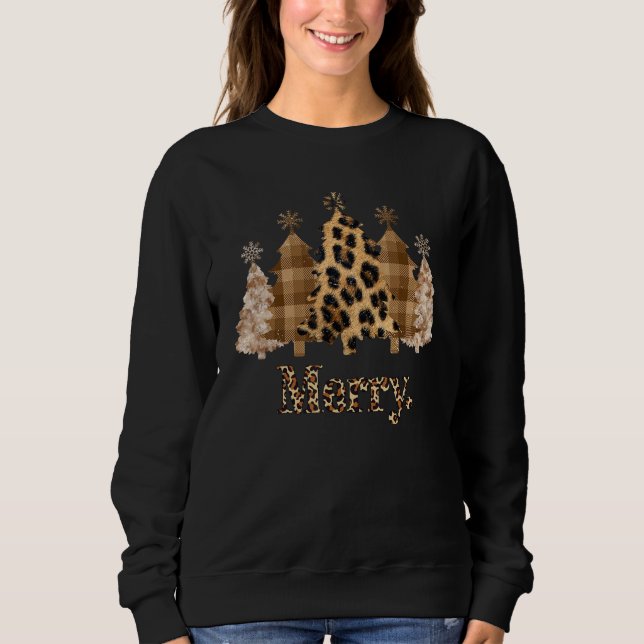 Leopard Christmas Tree Winter Holiday Merry Christ T Shirt (Framsida)