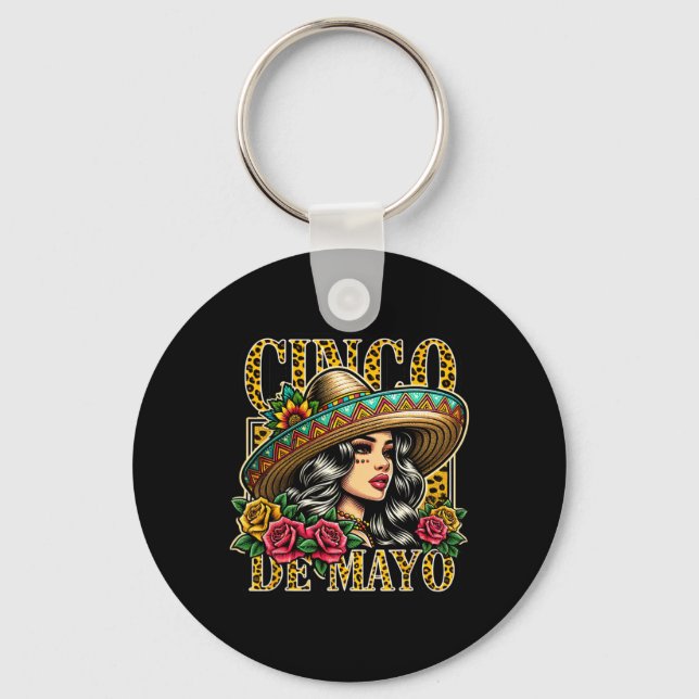 Leopard Cinco De Mayo Girl Mexican Fiesta 5 maj Nyckelring (Framsida)