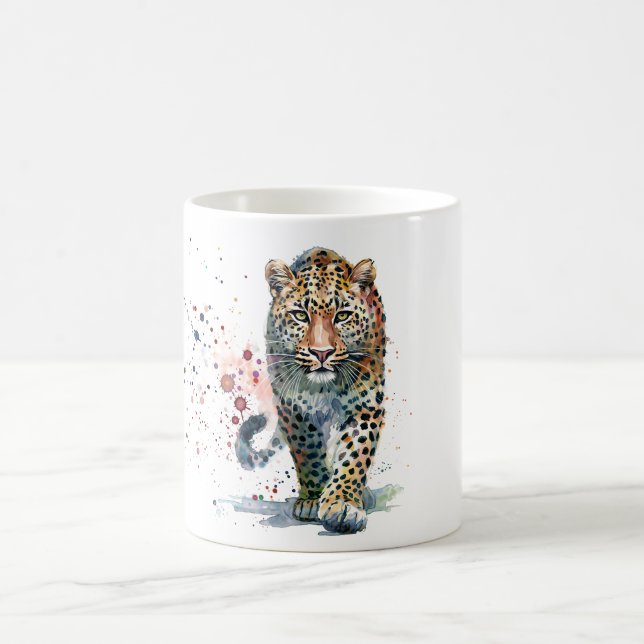 Leopard Colorful Watercolor Portrait Kaffemugg (Center)