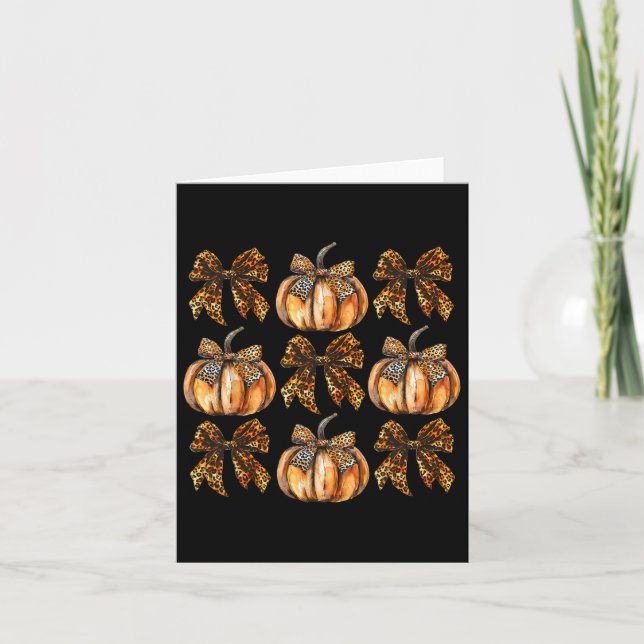 Leopard Coquette Bow Pumpkin Thanksgiving Hösten F Kort (Framsida)