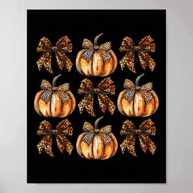Leopard Coquette Bow Pumpkin Thanksgiving Hösten F Poster (Framsidan)