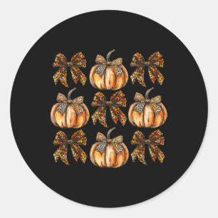 Leopard Coquette Bow Pumpkin Thanksgiving Hösten F Runt Klistermärke