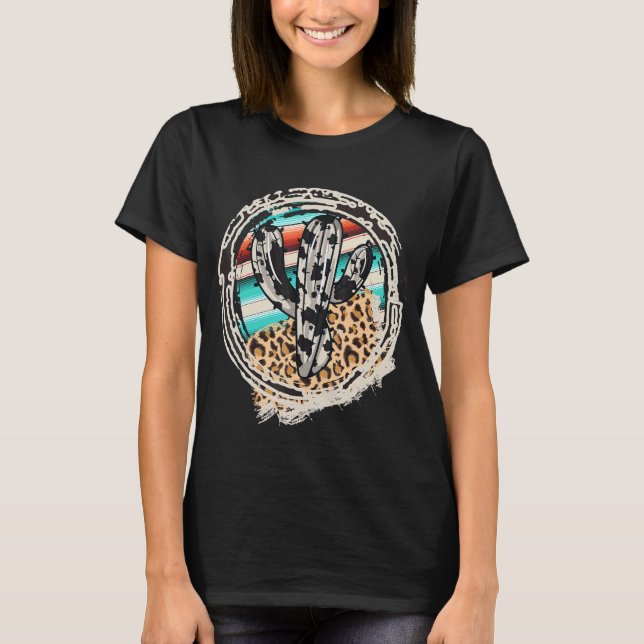 Leopard Cow Mönster Cactus Serape Print Cowgirl Ro T Shirt (Framsida)