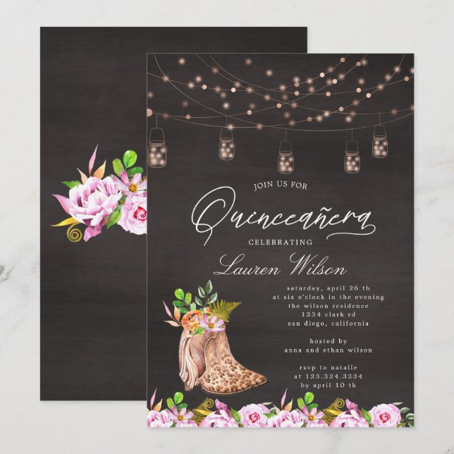 leopard cowboybollar sträng ljus Quinceanera Inbjudningar (Fram/baksida)