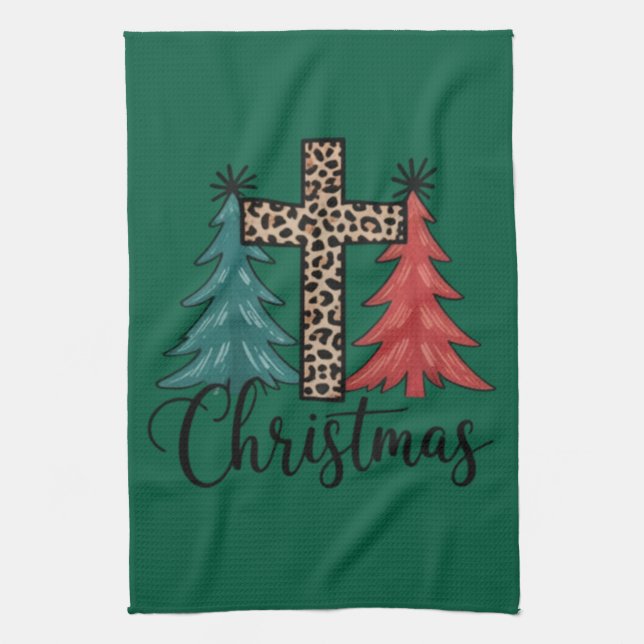 Leopard Cross Julgranar Kristna  Kökshandduk (Vertikal)