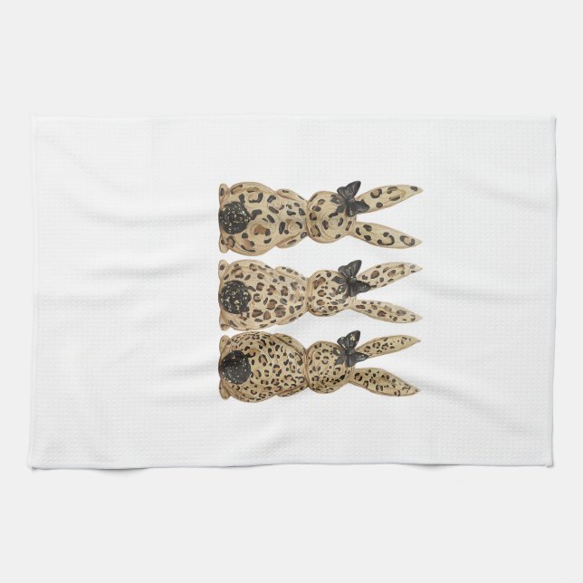 Leopard Cute Bunny Bow Funny Christian Easter Day  Kökshandduk (Horisontell)