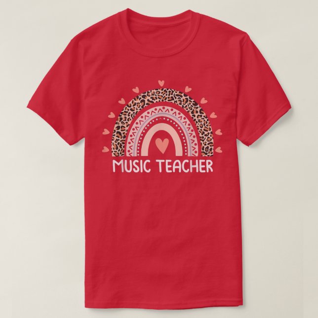Leopard Cute Rainbow Music Teacher Back to school T Shirt (Design framsida)