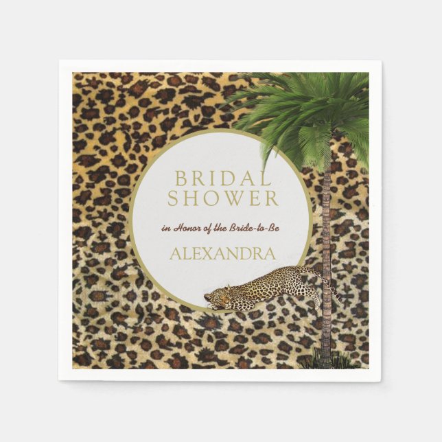 Leopard Djurmönster Elegant Palm Bröllopsdusch Pappersservett (Framsidan)