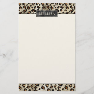 Leopard Djurtryck Med Svart Falsk Folie Och Namn Brevpapper