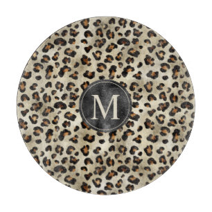 Leopard Djurutryck Med Svart Falsk Folie Monogram