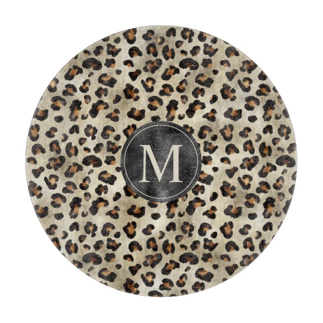 Leopard Djurutryck Med Svart Falsk Folie Monogram (Framsidan)