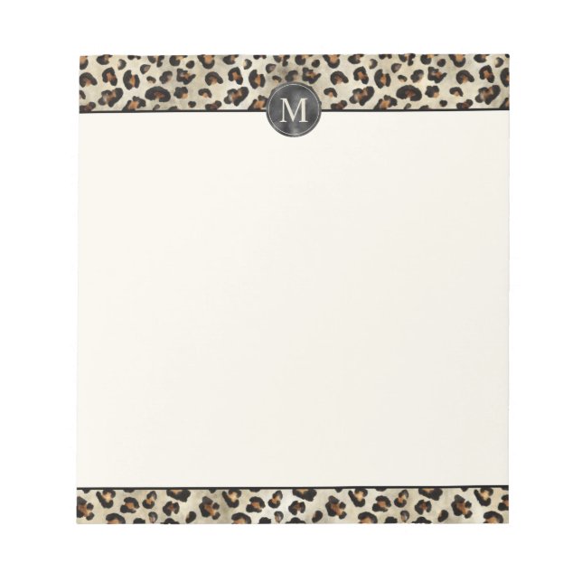 Leopard Djurutryck Med Svart Falsk Foliemonogram Anteckningsblock (Framsida)