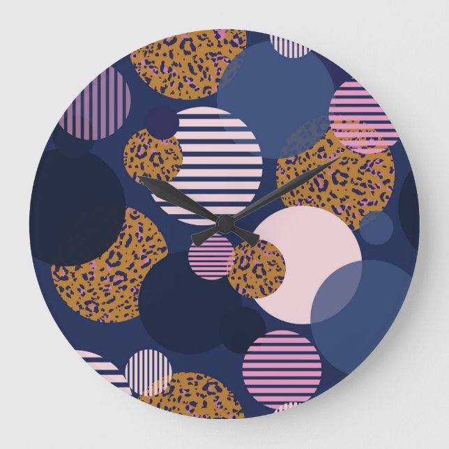 Leopard Dots: Mörk blått Elegance. Stor Klocka (Framsida)