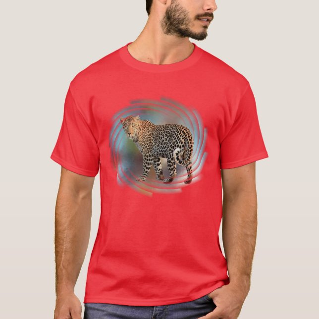 Leopard Elegant Modern Red Färg Template Basic T Shirt (Framsida)