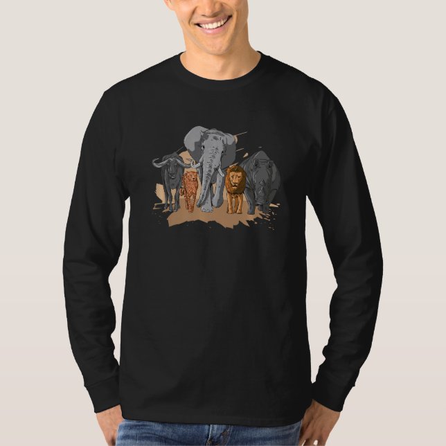 Leopard Elephant Lejon Rhino African Wildlife T Shirt (Framsida)