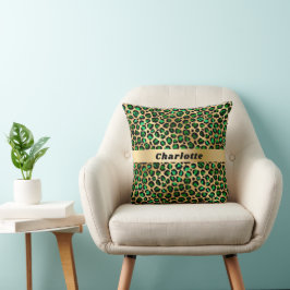 Leopard emerald grönt guld cheetah mönster namn kudde