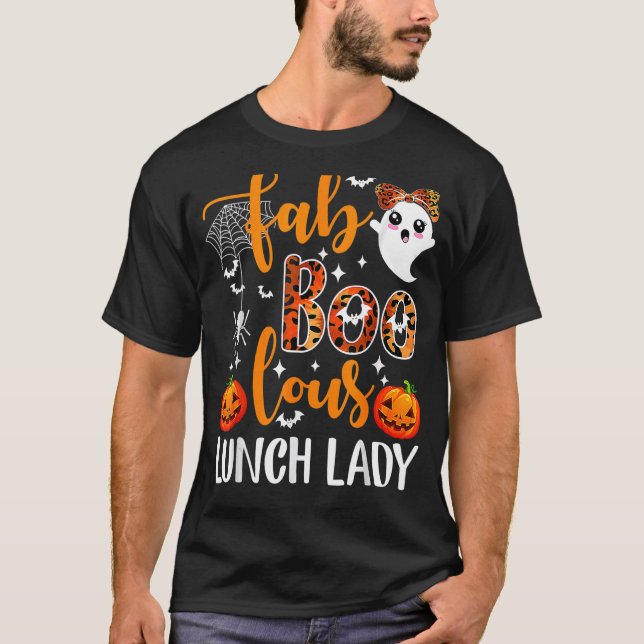 Leopard Fab Boo Lous Lunch Lady Team Teacher Hallo T Shirt (Framsida)