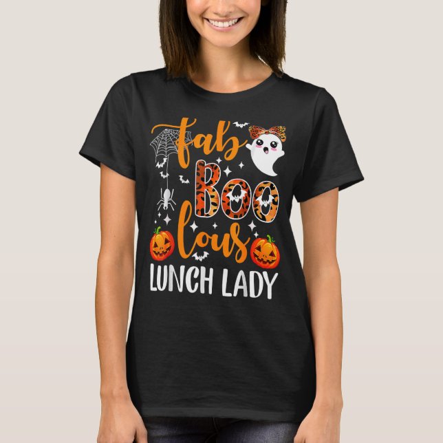 Leopard Fab Boo Lous Lunch Lady Team Teacher Hallo T Shirt (Framsida)