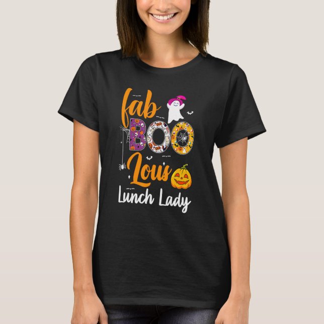 Leopard Fab Boo Lous Lunch Lady Team Teacher Hallo T Shirt (Framsida)