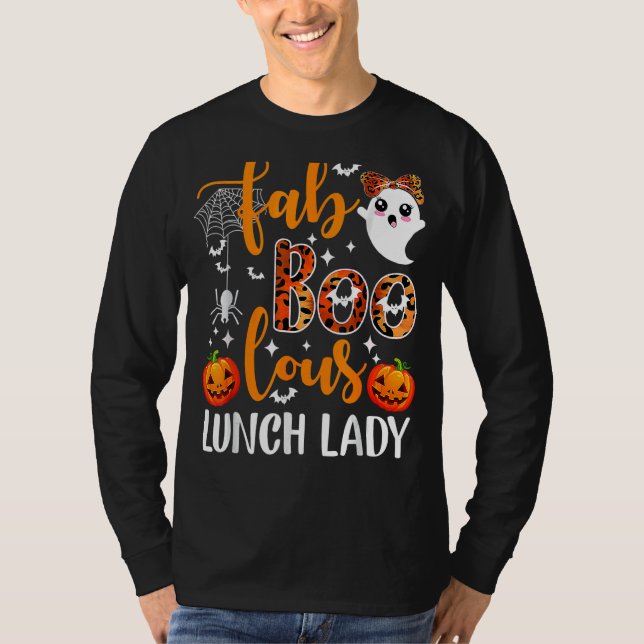 Leopard Fab Boo Lous Lunch Lady Team Teacher Hallo T Shirt (Framsida)