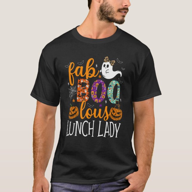 Leopard Fab Boo Lous Lunch Lady Team Teacher Spook T Shirt (Framsida)