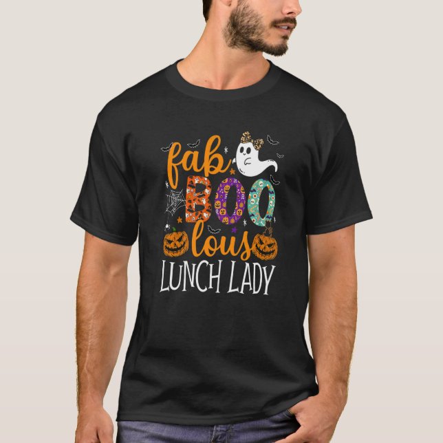 Leopard Fab Boo Lous Lunch Lady Team Teacher Spook T Shirt (Framsida)