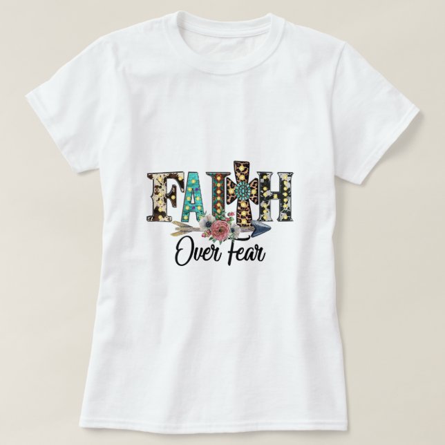 Leopard Faith over Fear Kor Flowers Western Chri T Shirt (Design framsida)