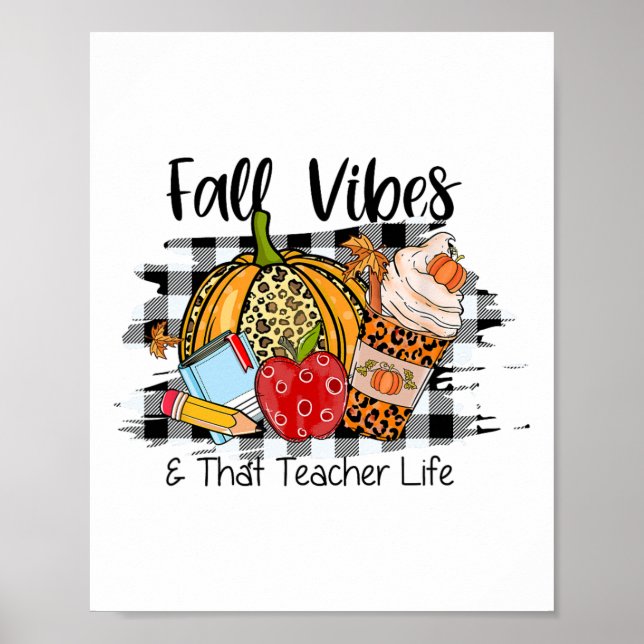 Leopard Fall Autumn Vibes Thankful Teacher Life Th Poster (Framsidan)