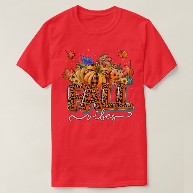Leopard Fall Vibes Pumpkin Season Höst löv Th T Shirt (Design framsida)