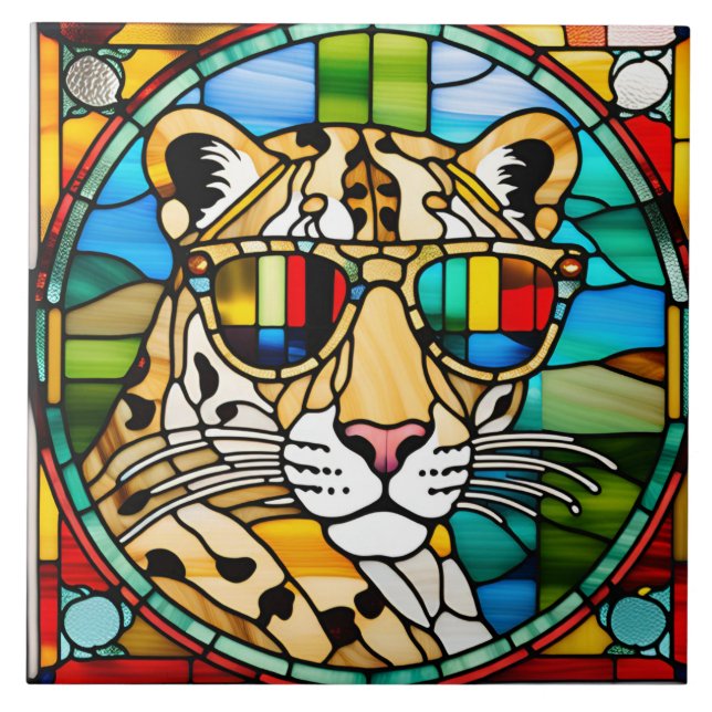 Leopard Färgat Glas Dekorativ Kakel (Framsidan)