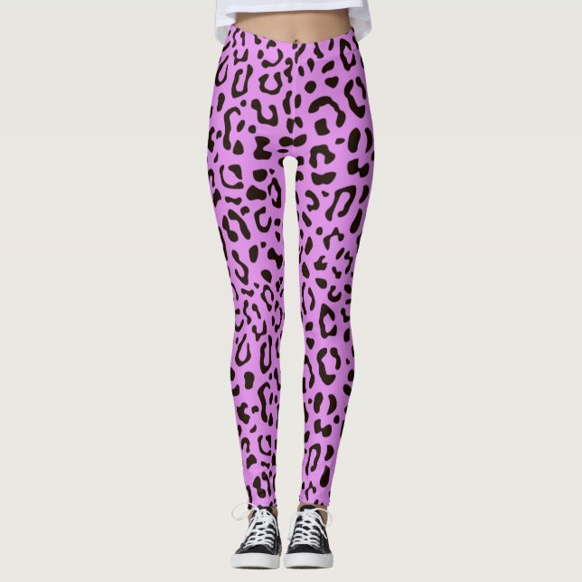 Leopard, färglös lila bakgrundslingor leggings (Framsida)
