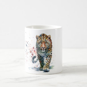 Leopard Färgrik Akvarellporträtt Kaffemugg