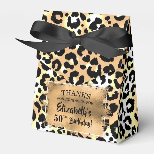 Leopard Faux Foil Favor Box Presentaskar (Framsidan Sidan)