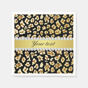 Leopard Faux Guld Glitter och Foil Black Pappersservett